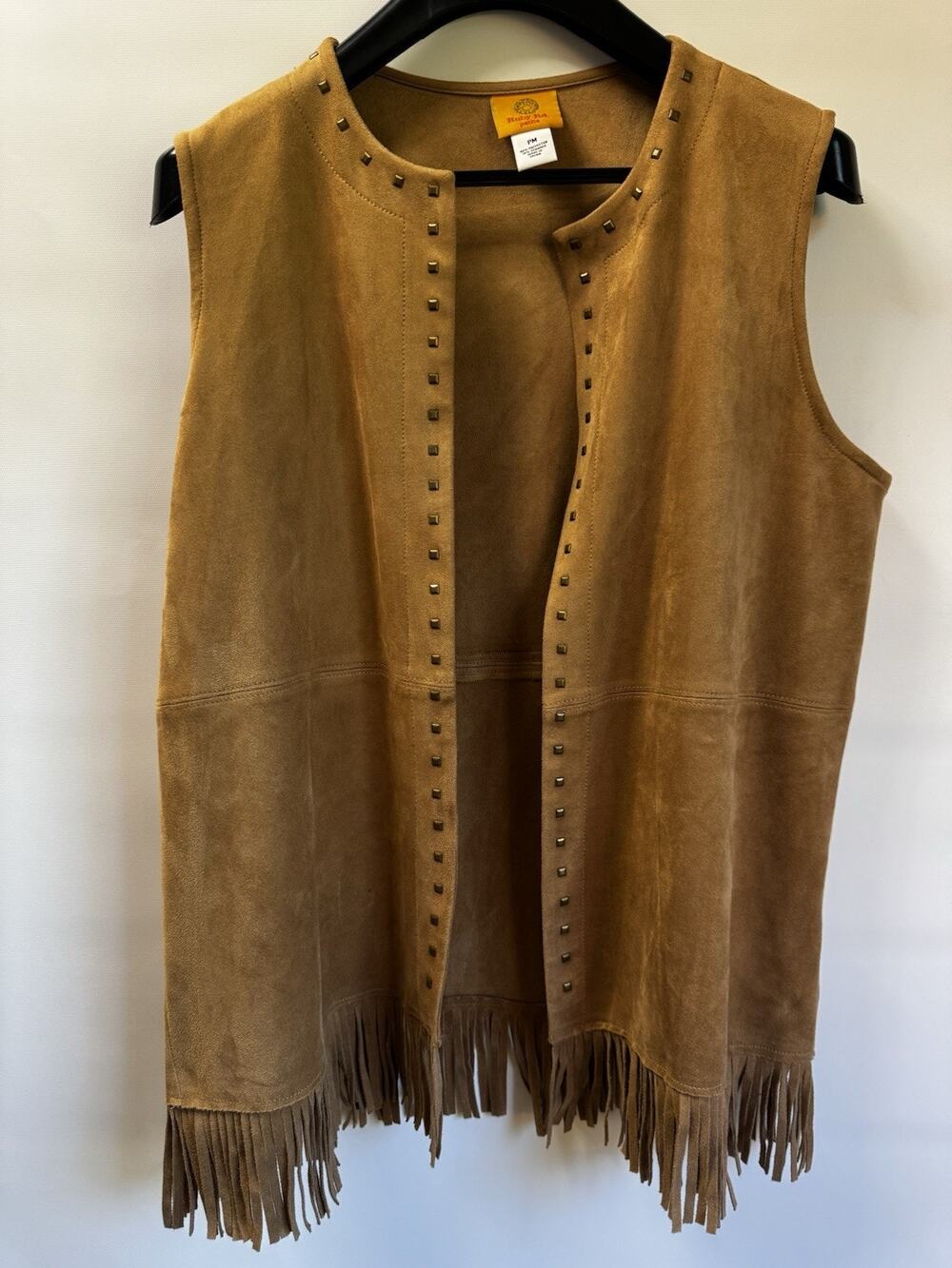 Ruby Rd Petite PM Brown Faux Suede Fringe Studded Vest